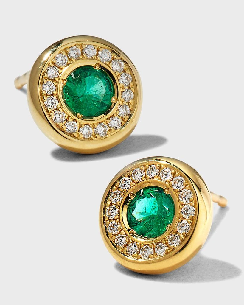 Roberto Coin Yellow Gold Emerald Stud Earrings with Diamond Halo