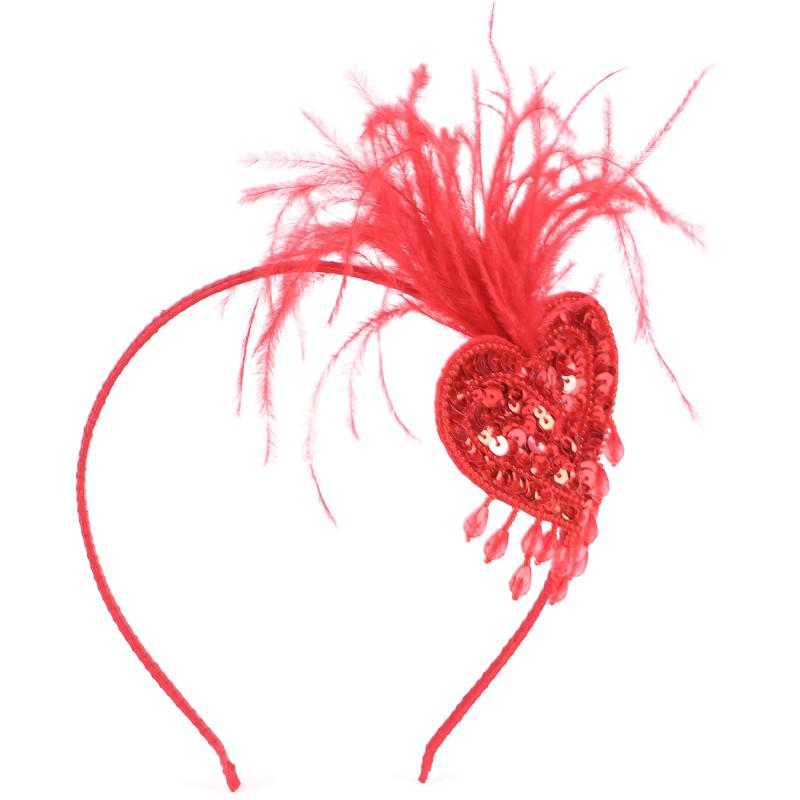 Tutu Du Monde Cold hearted headband in red with ostrich feathers sequins and beads