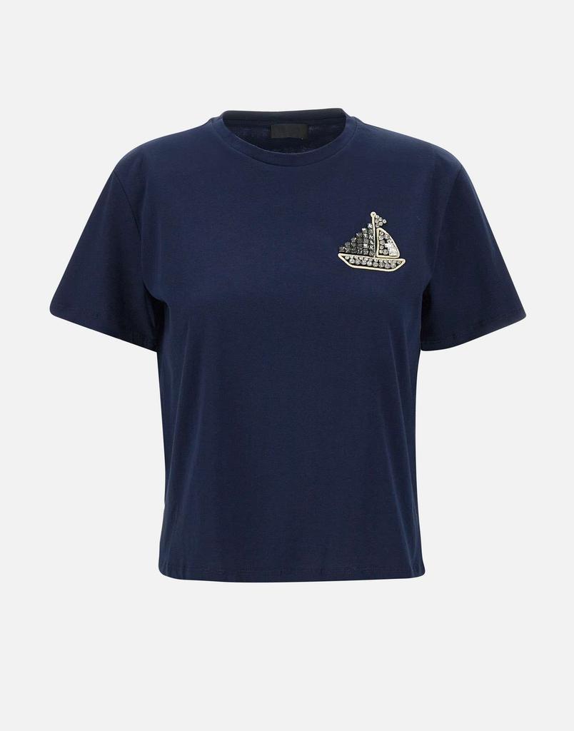 LIU •JO Cotton T-shirt with embroidery and rhinestones