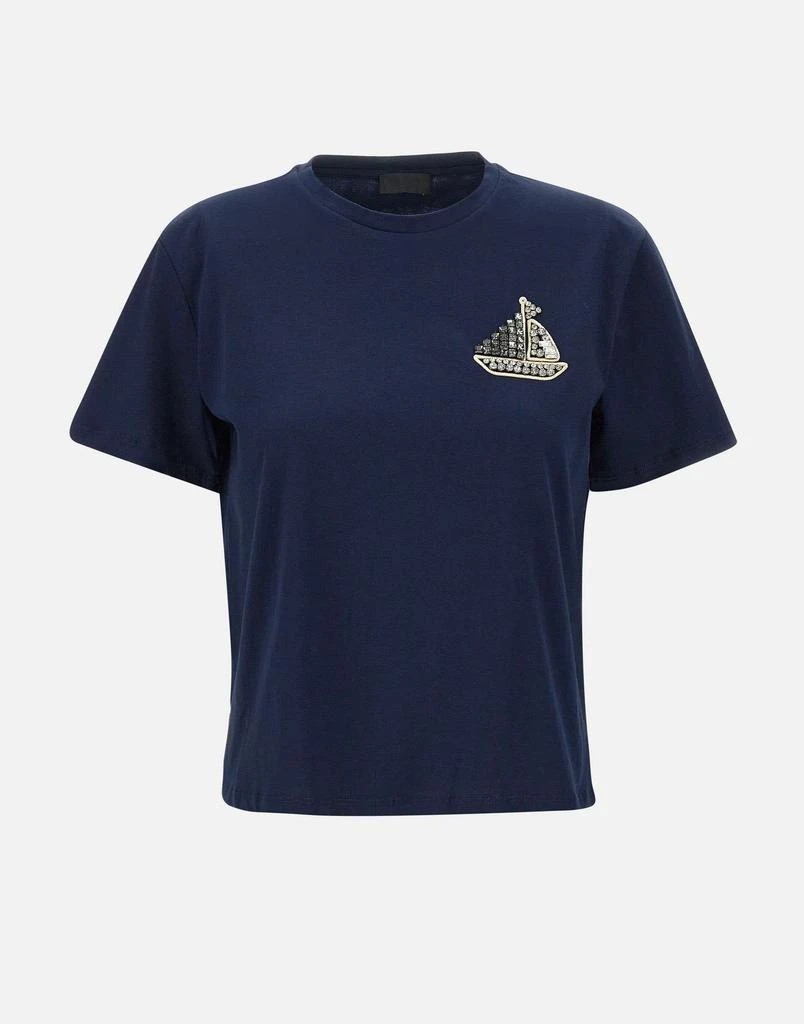 LIU •JO Cotton T-shirt with embroidery and rhinestones 1