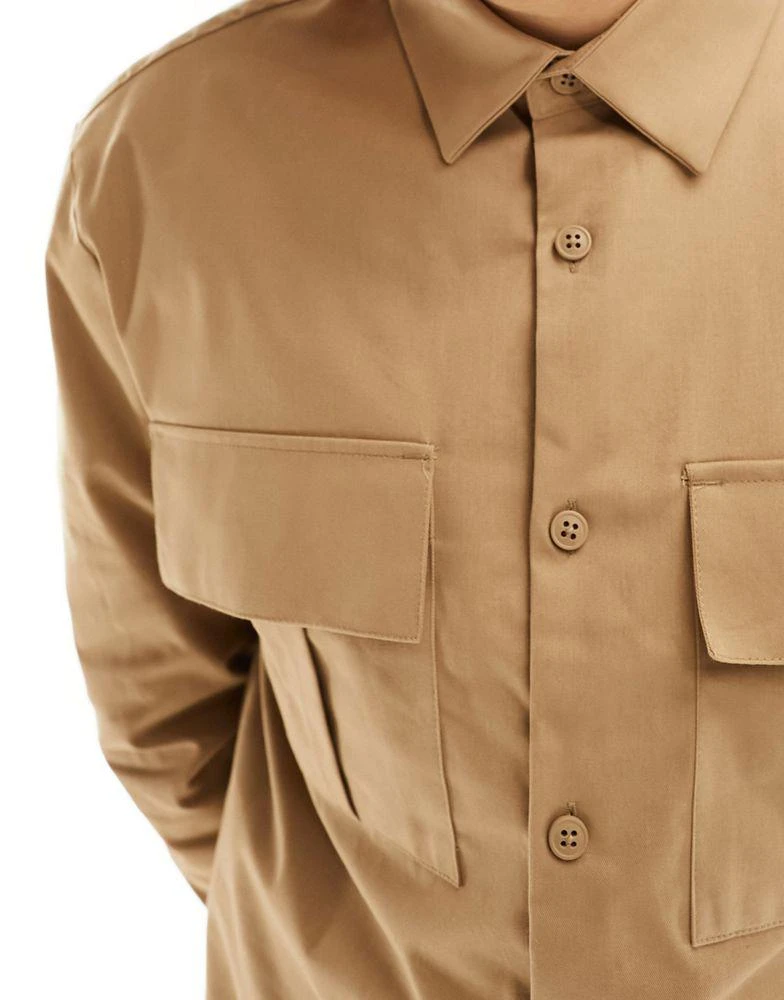 River Island River Island double pocket utility shirt in light stone 2