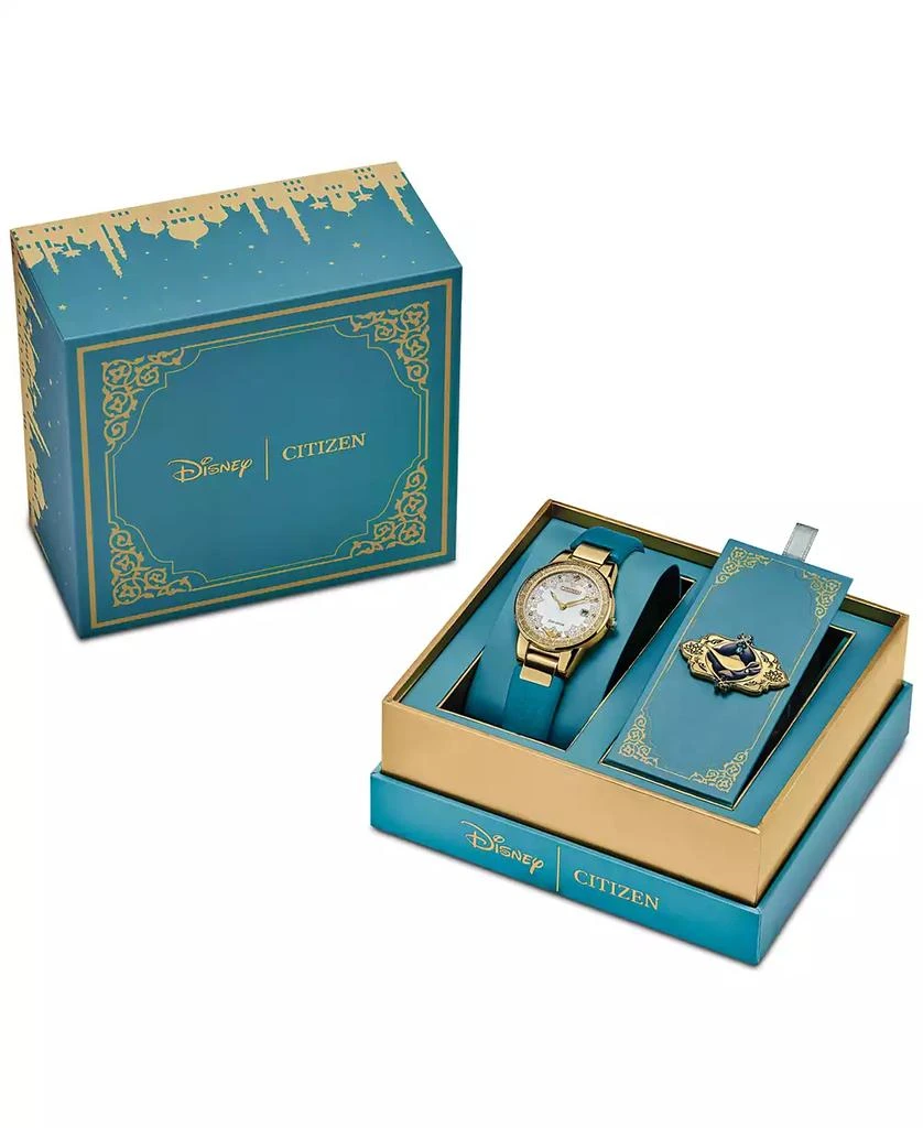 Citizen Eco-Drive Women's Disney Aladdin's 30th Anniversary Teal Leather Strap Watch 30mm Gift Set 4