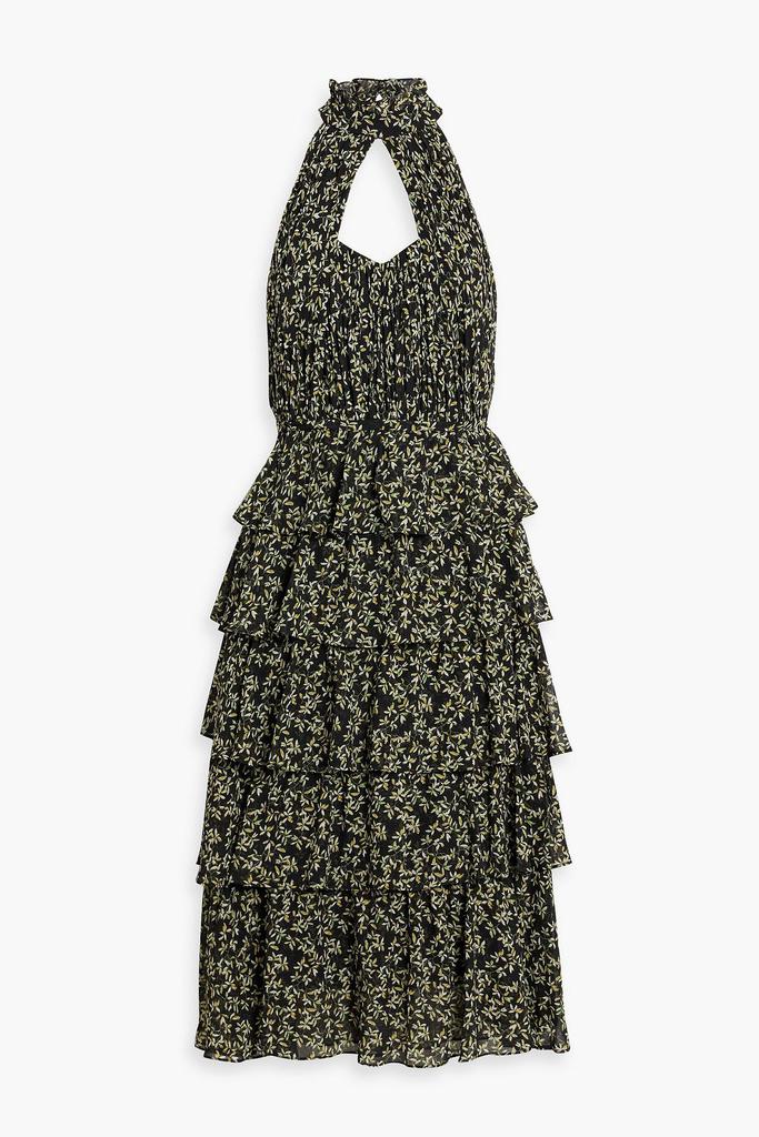 MIKAEL AGHAL Cutout tiered printed crepe de chine midi dress