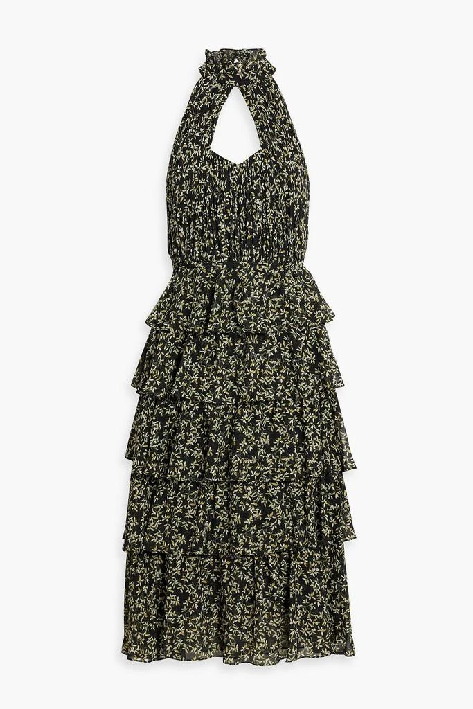 MIKAEL AGHAL Cutout tiered printed crepe de chine midi dress 1