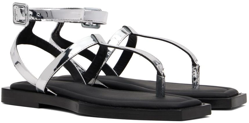 AMI Silver Patent Flat Sandals 4