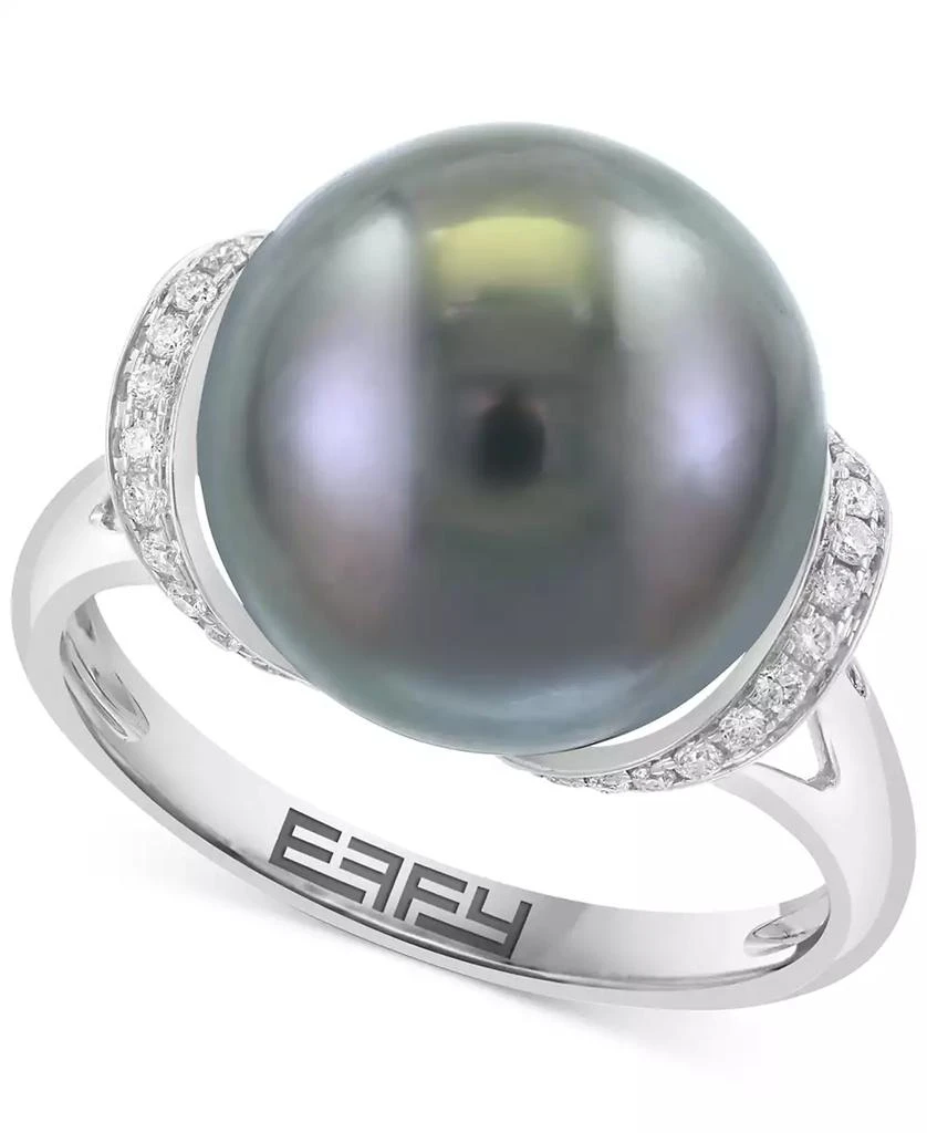 Effy EFFY® Cultured Black Tahitian Pearl (13mm)
Diamond (1/8 ct. t.w.) Ring in 14k White Gold