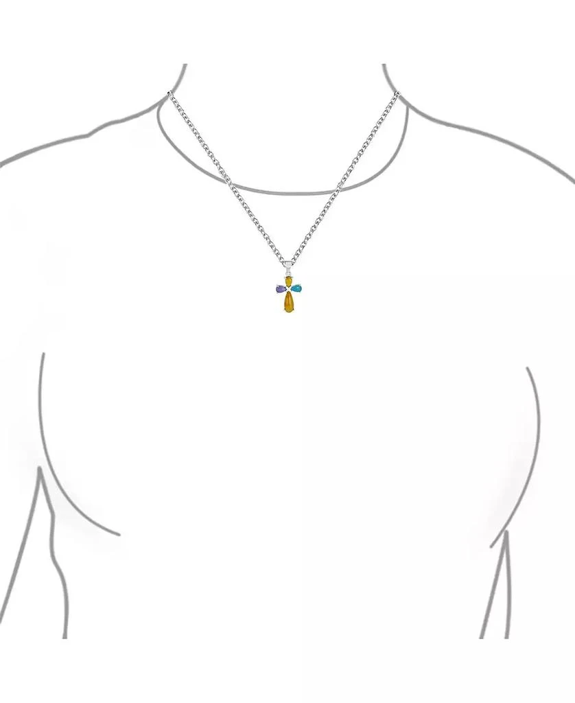 Bling Jewelry Cabochon Gemstones Multi Color Jade Cross Pendant Necklace .925 Sterling Silver 2