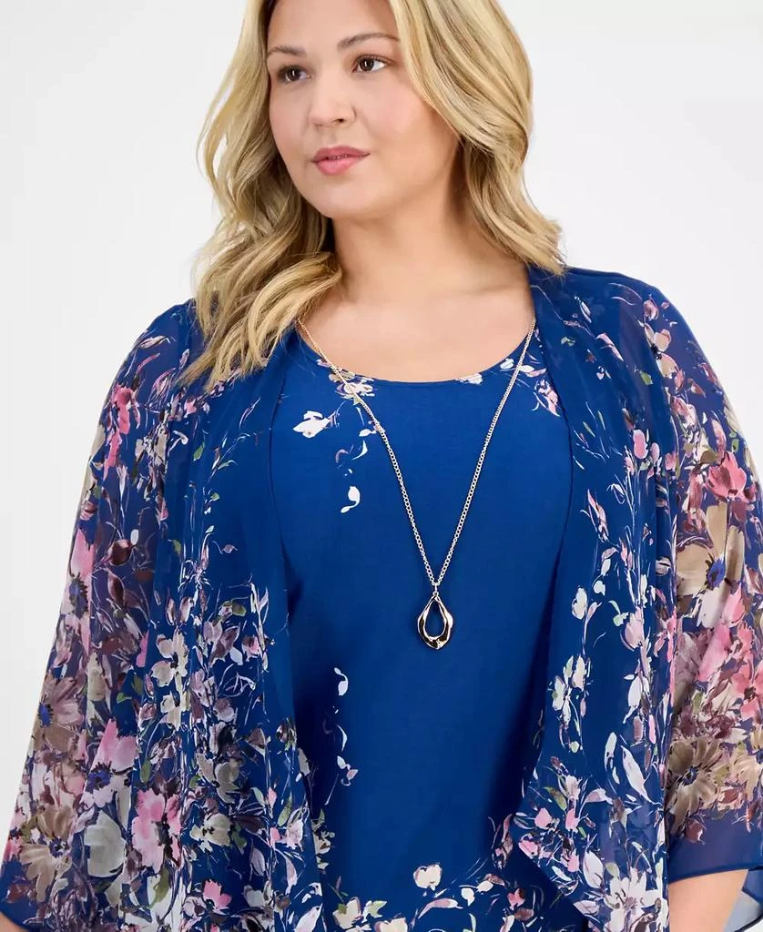 Sandra Darren Plus Size Placed-Floral 3/4-Sleeve Jacket Dress 4