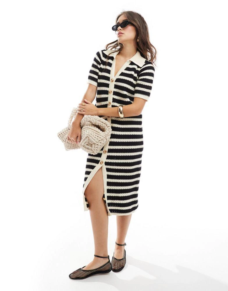 Y.A.S. YAS crochet midi dress in black stripe - MULTI 1