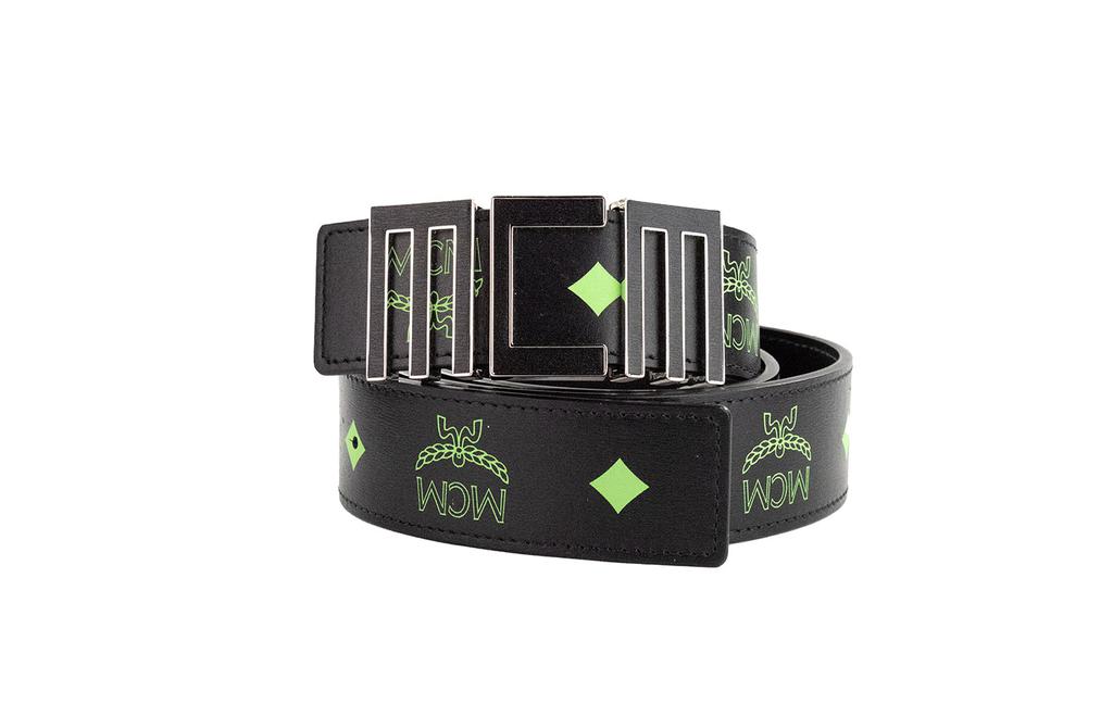 MCM MCM Claus Mens Summer Green Smooth Visetos Logo Leather Numeric Buckle Belt
