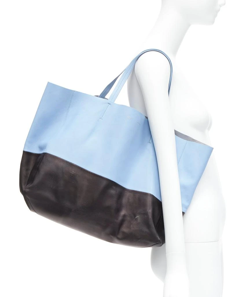 Celine CELINE Cabat baby blue black colorblock panels gold logo tote bag 2