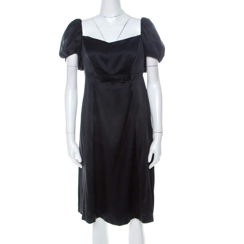 Issa Issa Black Silk Puff Sleeve Front Bow Detail Short Dress L