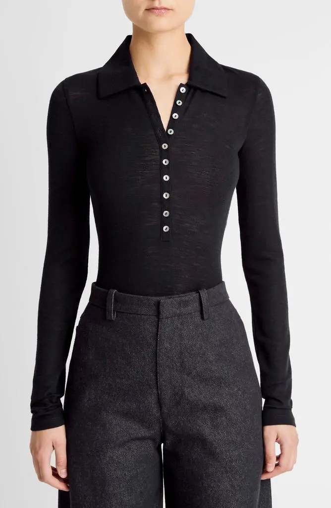 Vince Wool Long Sleeve Polo