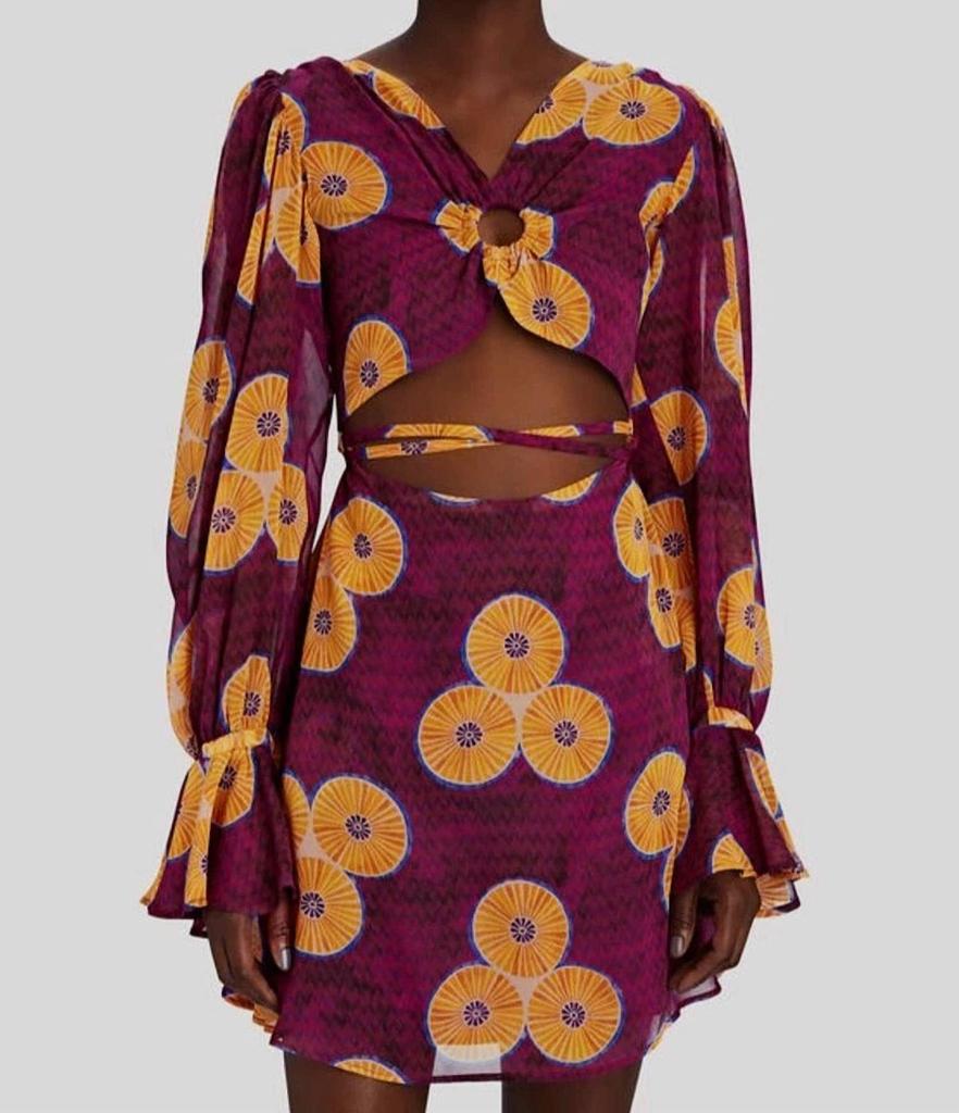 Autumn Adeigbo Amelie Printed Cut-Out Mini A-Line Dress In Purple