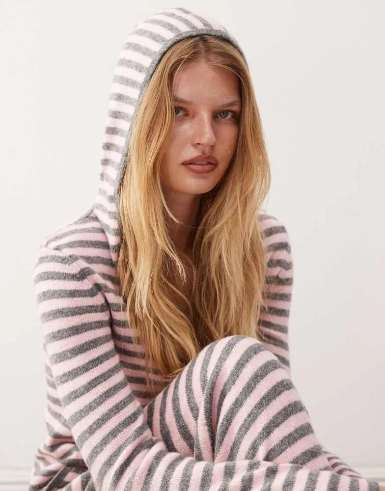 COLLUSION COLLUSION stripe knitted zip through hoodie in pink and grey 2