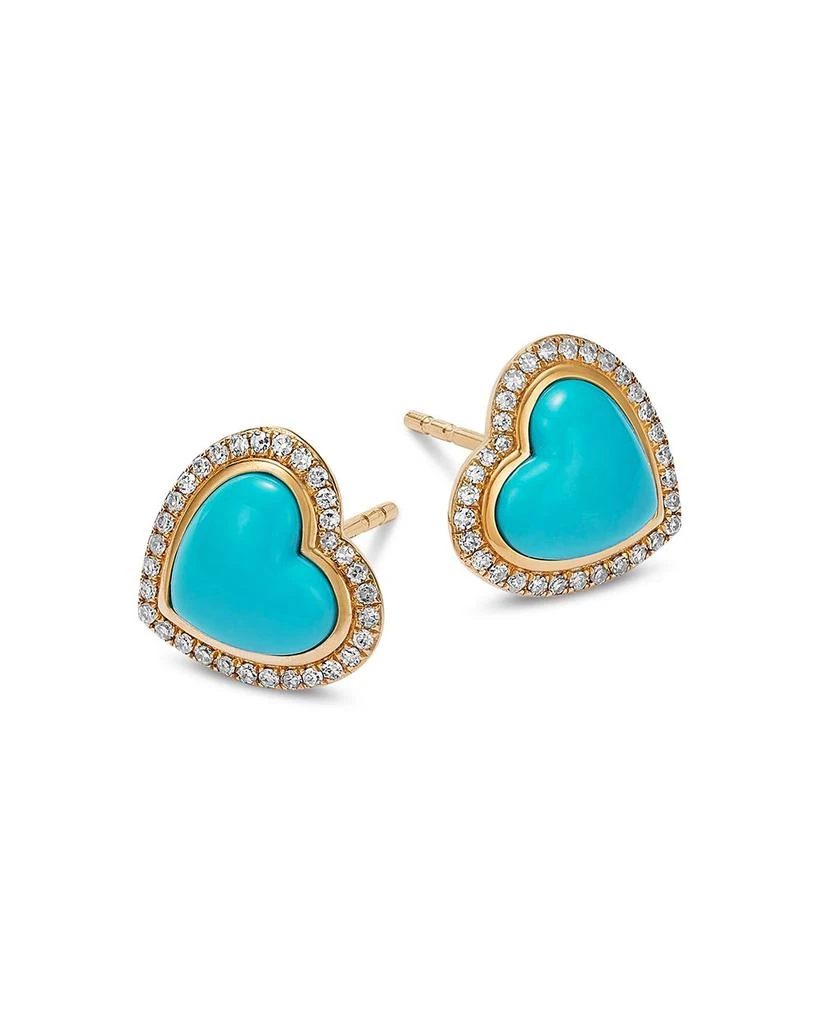 Bloomingdale
s Fine Collection Turquoise 
Diamond Heart Stud Earrings in 14K Yellow Gold 3