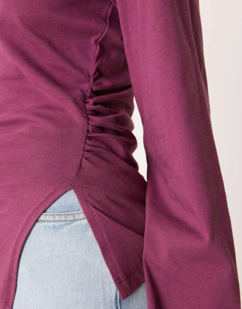 ASOS ASOS DESIGN asymmetric hem long sleeve ruched side top in fig 2
