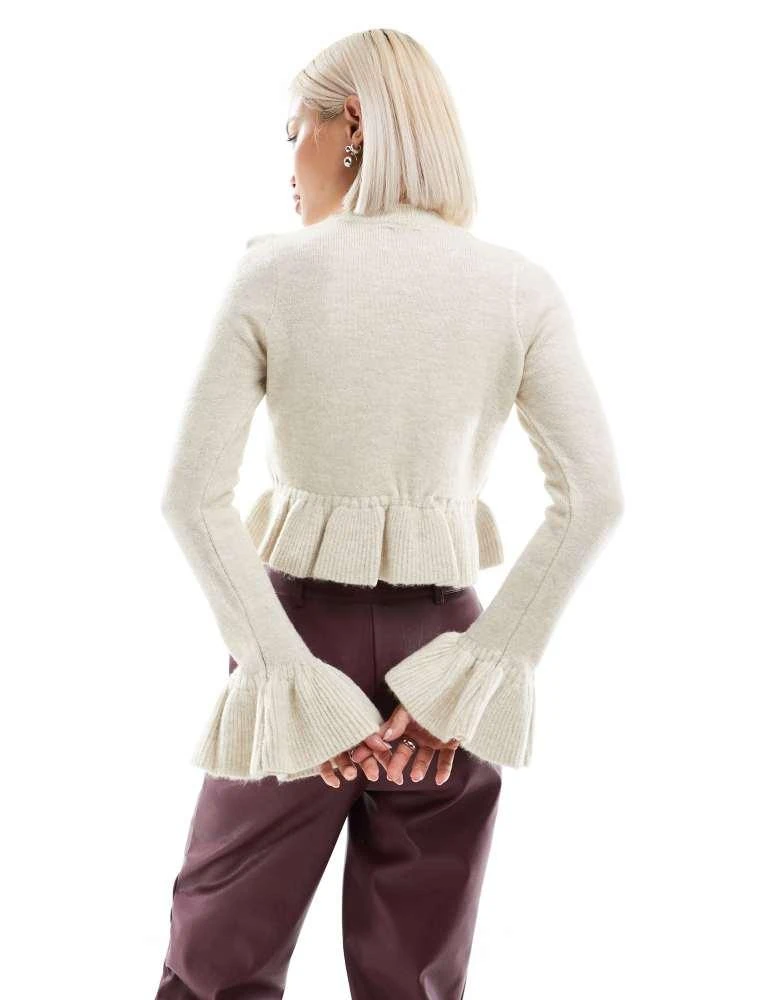 ASOS ASOS DESIGN knitted ruffle crop jumper in stone 2