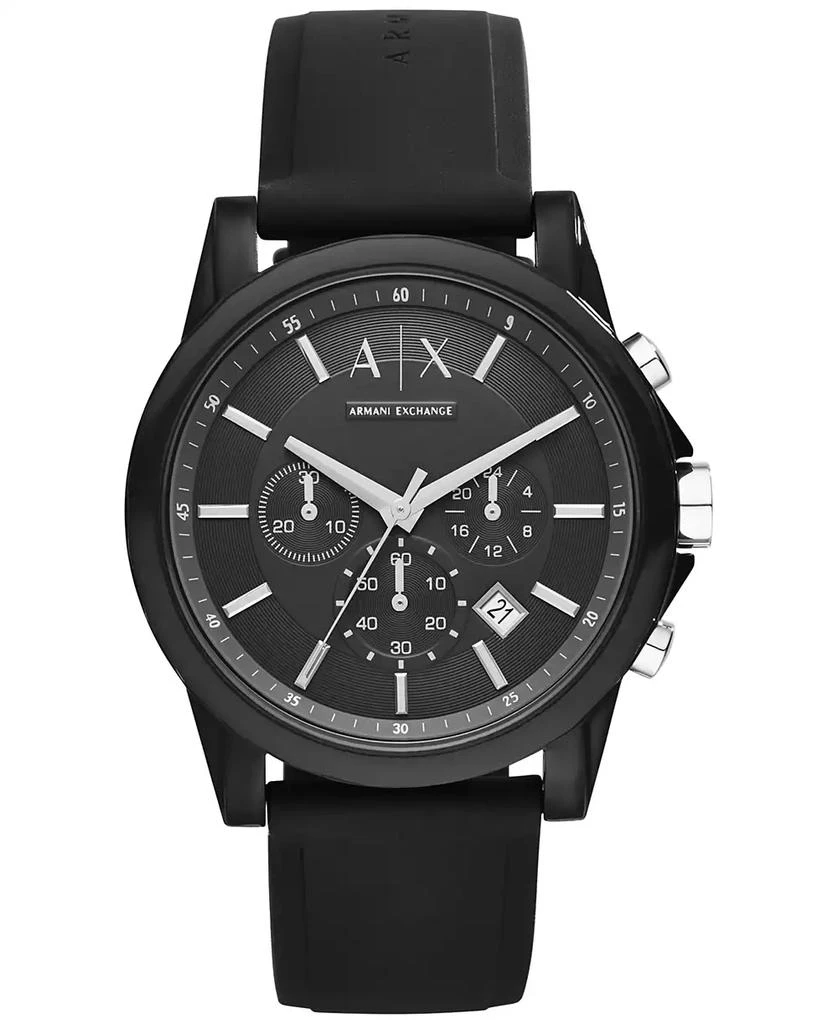 Armani Exchange Unisex Chronograph Black Silicone Strap Watch 44mm AX1326 1