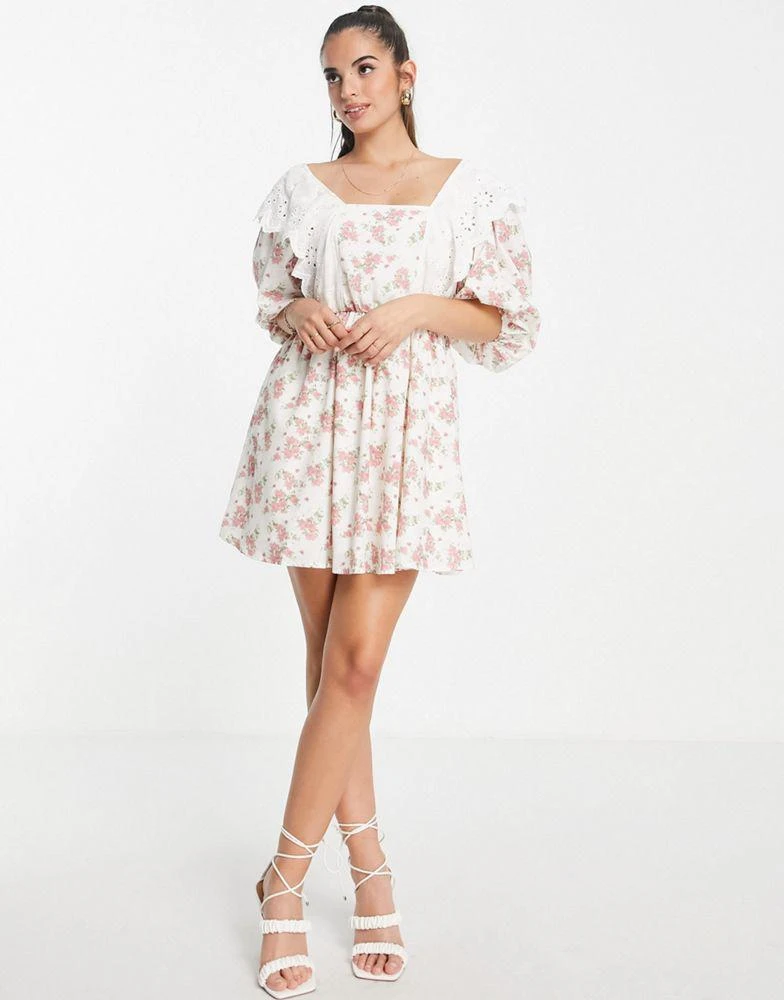 In The Style In The Style x Lorna Luxe exclusive trim bib detail mini smock dress in rosebud floral print 1