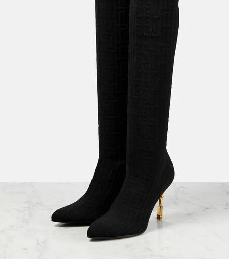 Balmain Moneta monogram mesh over-the-knee boots 5
