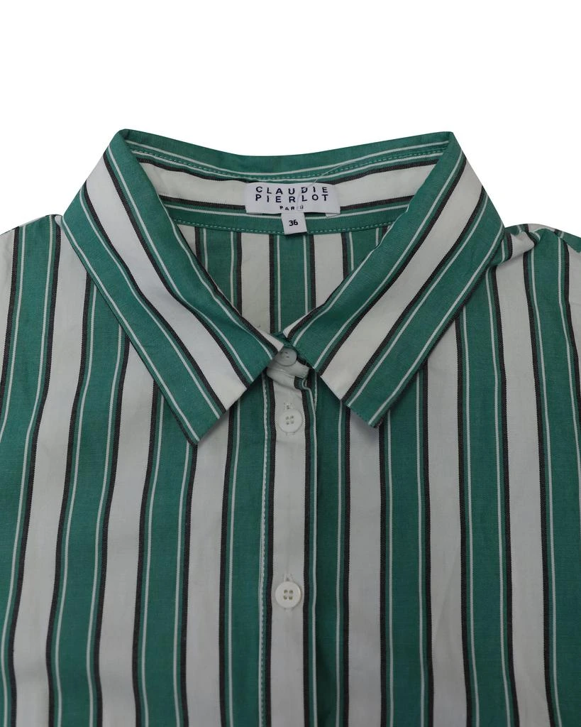 Claudie Pierlot Asymmetric Striped Shirt Dress in Green Cotton 6