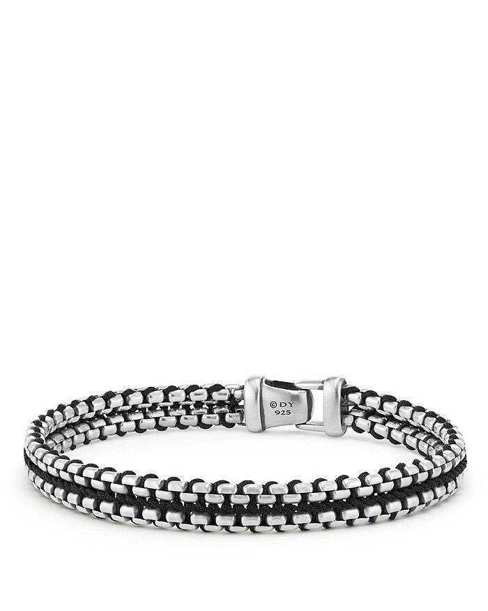 David Yurman Men's Woven Box Chain Bracelet in Sterling Silver with Black Nylon, 10mm