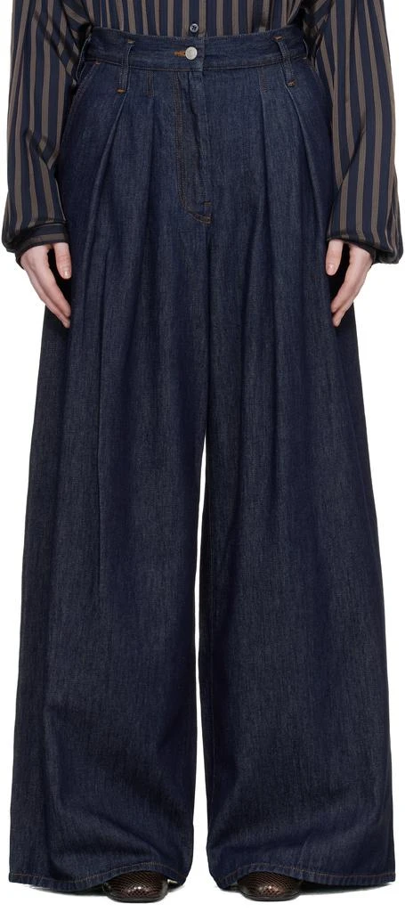 Dries Van Noten Indigo Wide Pleated Jeans 1