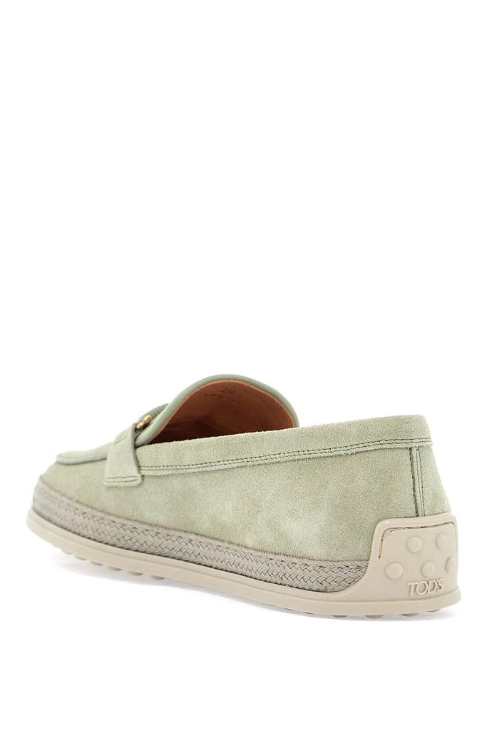 Tod's oil green calfskin loafers with leather sole and gold detail 3