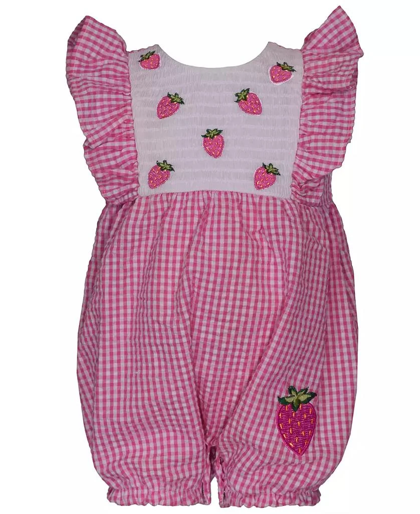 Bonnie Baby Baby Girls Sleeveless Seersucker Check Bubble with Strawberry Applique 1