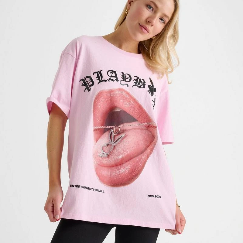 Playboy Women's Playboy Diamante Necklace Boyfriend T-Shirt 5