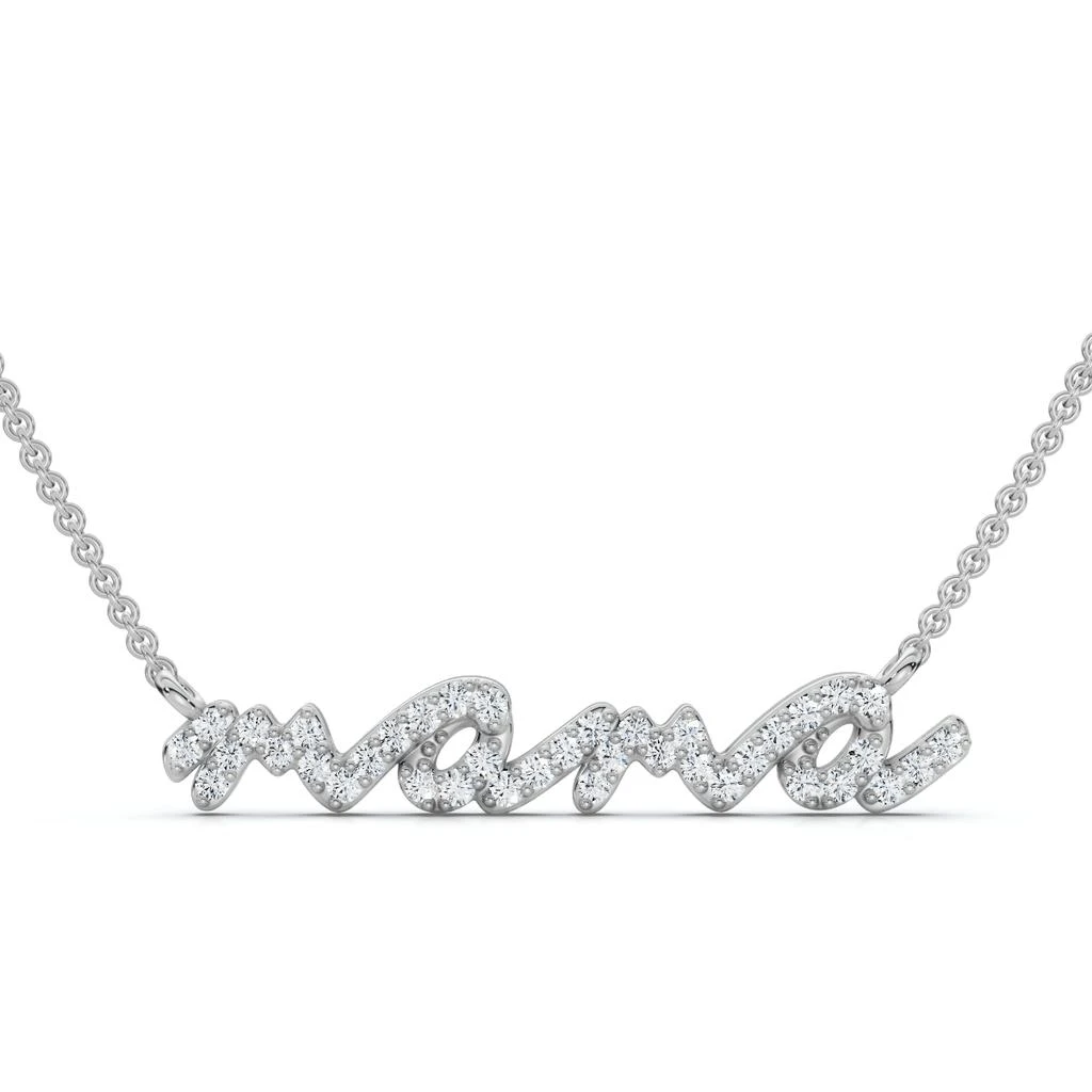 Pompeii3 Diamond Script Mama Pendant Gold Necklace 1 1/2" Wide Lab Grown