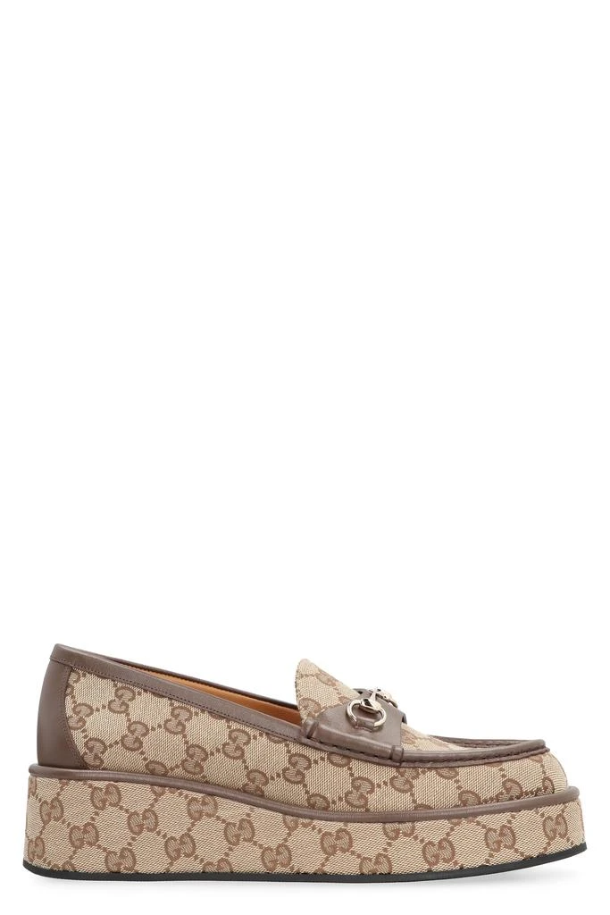 Gucci  LOAFER WITH PLATFORM AND HORSEBIT IN ORIGINAL GG FABRIC 1