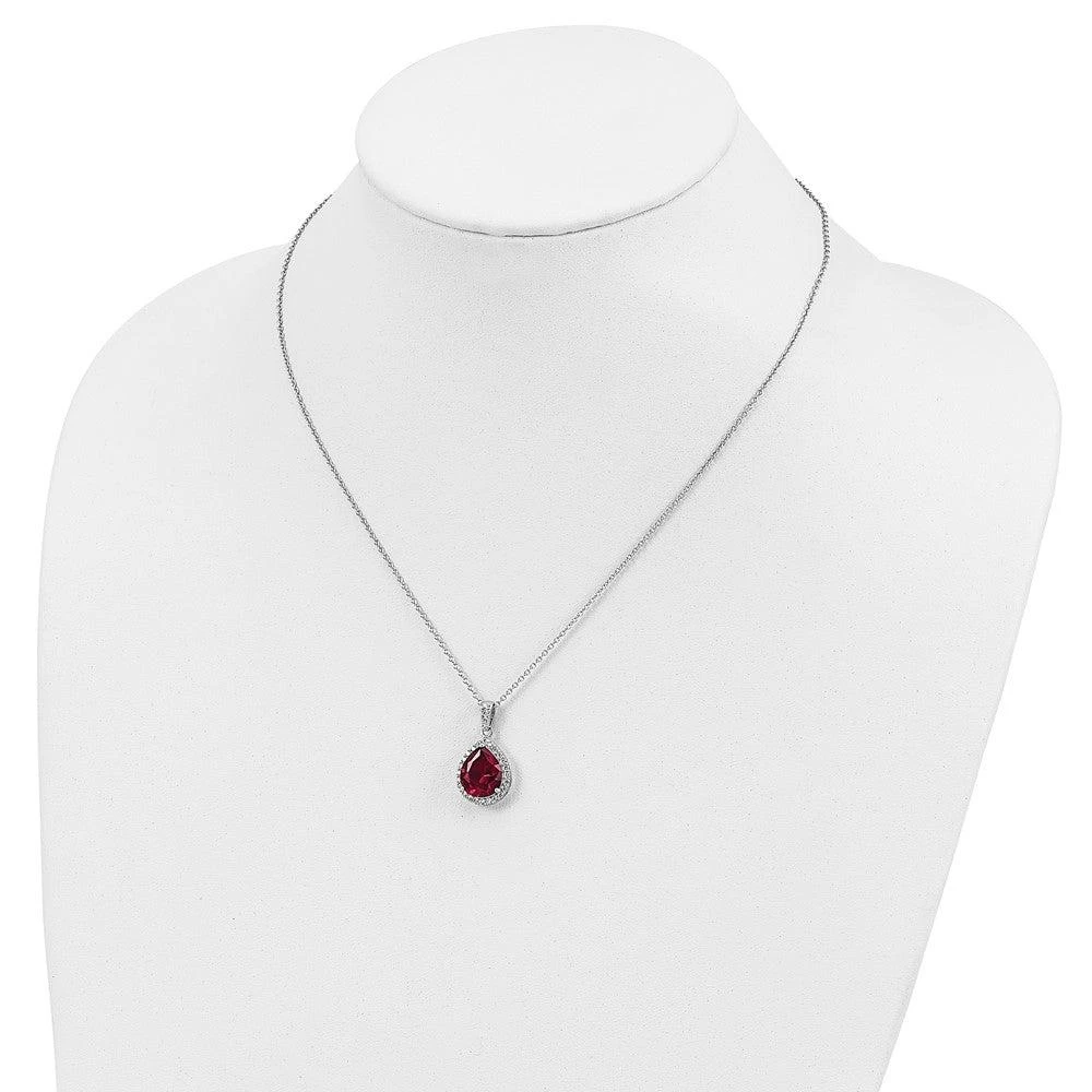 Diamond2Deal Sterling Silver Rhodium-plated Lab Created Ruby and CZ Teardrop Halo Pendant Necklace 4