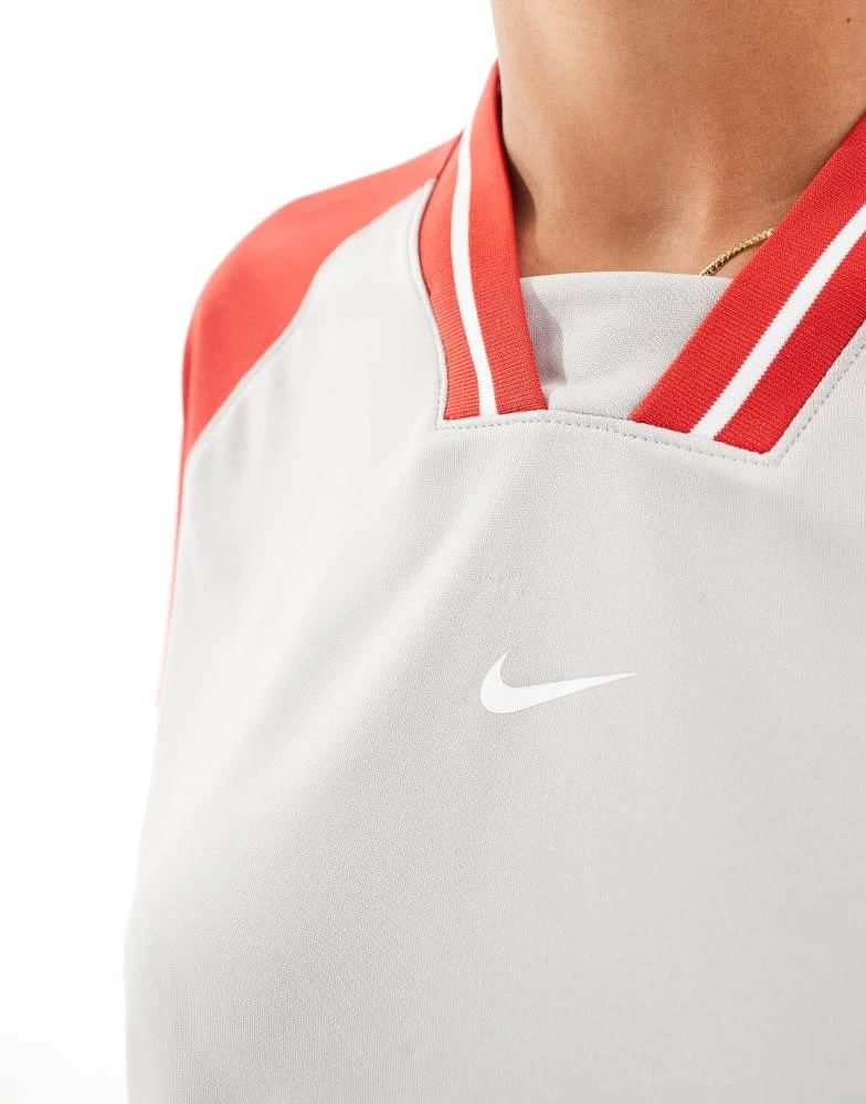 NIKE Nike Trend short sleeve crop football shirt in light grey and red 4