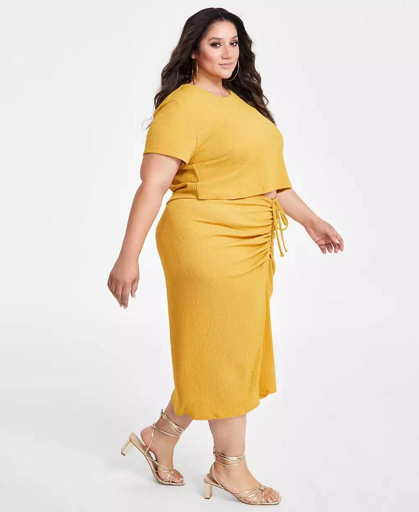 Nina Parker Plus Size Textured Drawstring-Ruched Skirt 4