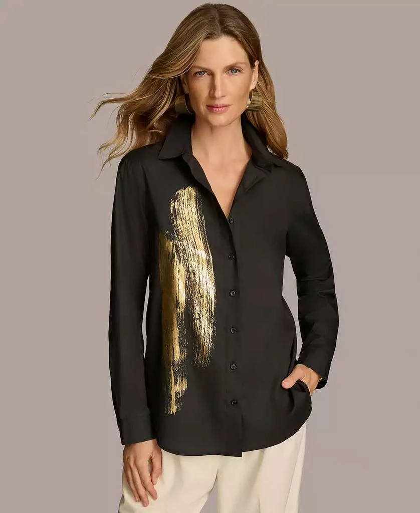 Donna Karan New York Women's Metallic Detail Button-Down Shirt 1