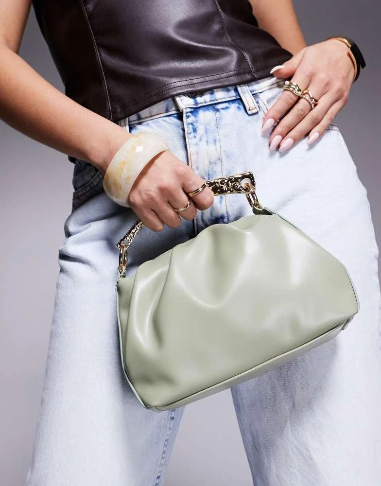 ASOS ASOS DESIGN hammered metal top handle grab bag in green with detachable cross body strap 4