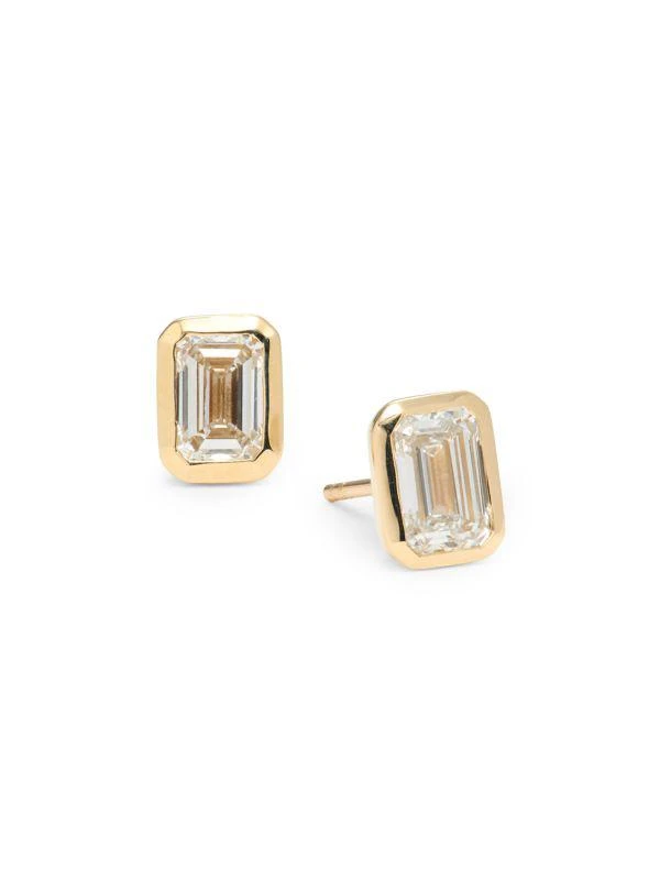 Saks Fifth Avenue 14K Yellow Gold & 2 TCW Lab Grown Diamond Emerald Bezel Stud Earrings 1