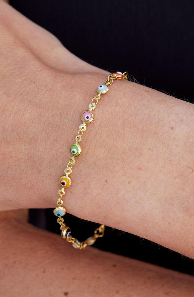 Savvy Cie Jewels Enamel Evil Eye Chain Bracelet