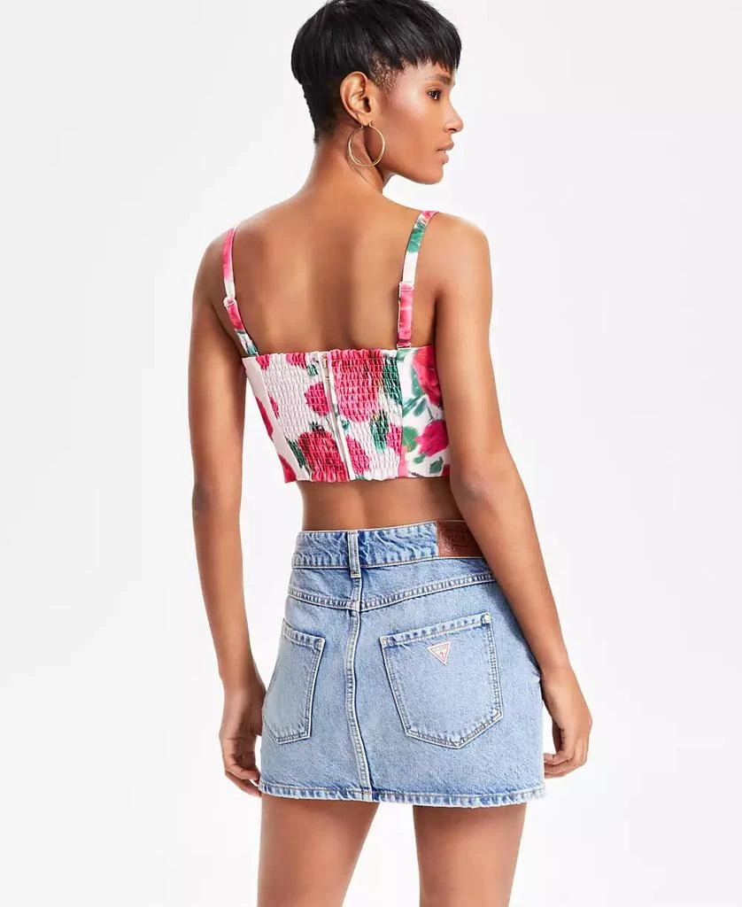 GUESS Women's Raissa Floral Smocked-Back Bustier Top 4