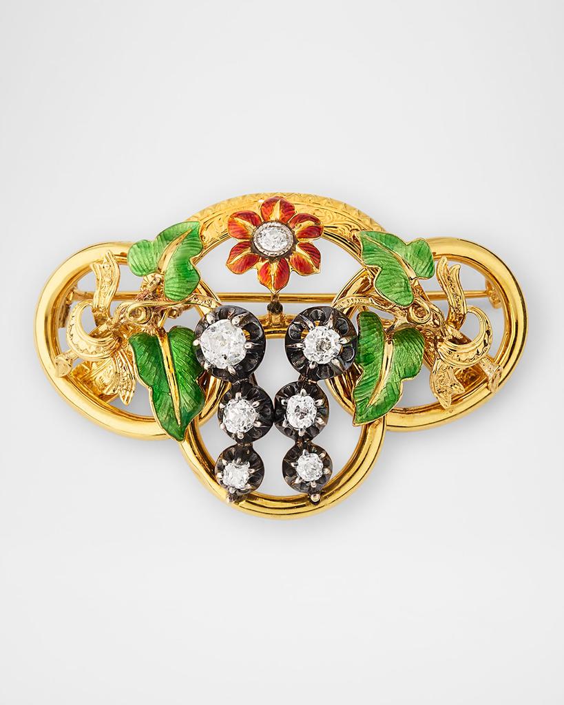 NM Estate Estate 18K Yellow Gold Victorian Chased Floral Pin with Diamonds