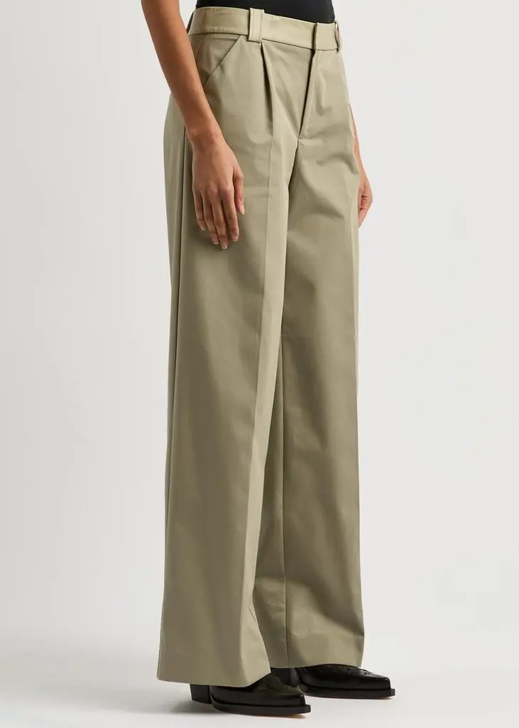 Christopher Esber Leather-trimmed wide-leg cotton-blend trousers 2
