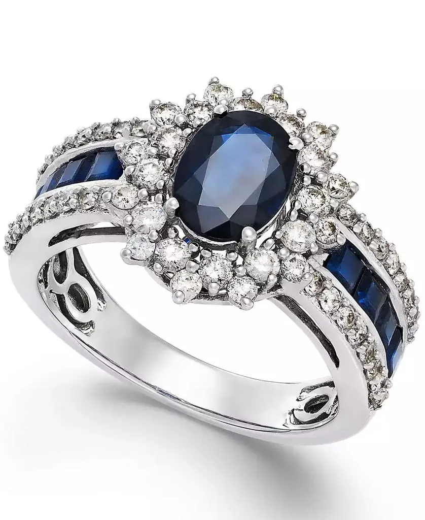 Macy's Sapphire (2-1/3 ct. t.w) and Diamond (3/4 ct. t.w.) Ring in 14k White Gold (Also Available in Ruby and Emerald)