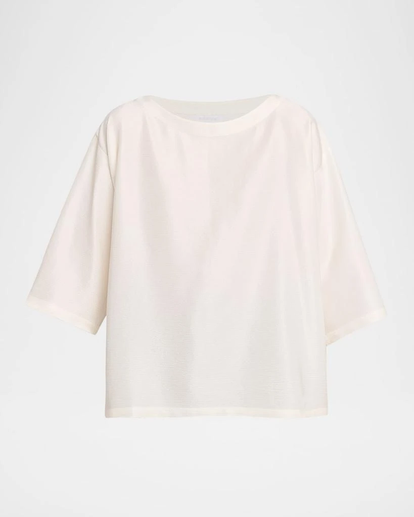 Eskandar Sloped Shoulder Wide A-Line Scoop Neck Top- Mid Length