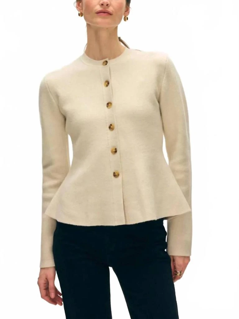 White + Warren Cashmere Blend Peplum Cardigan In Ivory