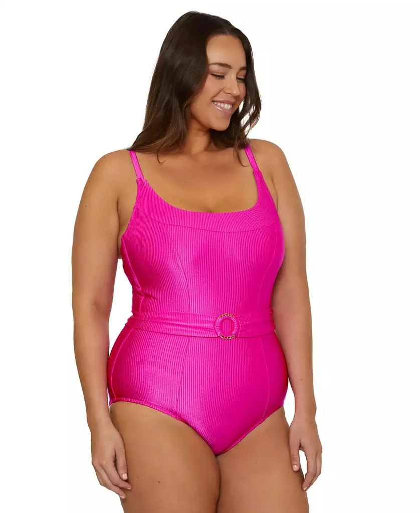 Becca Becca ETC Plus Size Ring Belted Rib One-Piece Swimsuit 3