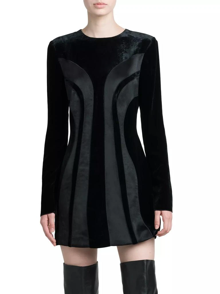 Alberta Ferretti Long-Sleeve Velvet &amp; Silk Minidress 3