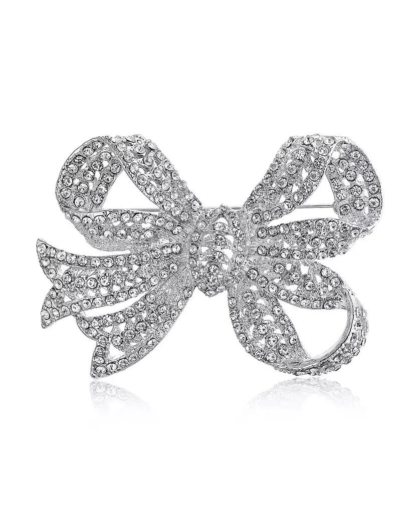 Bling Jewelry Set of 2 Victorian Style Crystal Filigree Ribbon Brooch Pin Rose Gold Plated 5