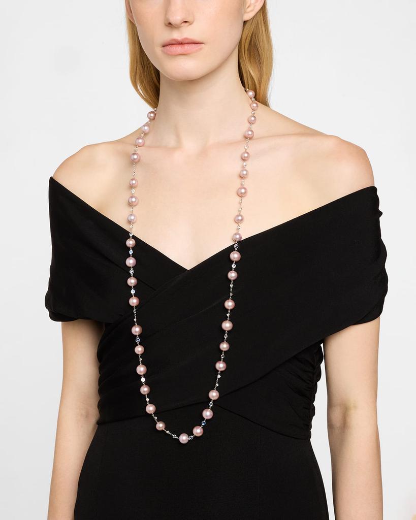 BELPEARL 18K White Gold Freshwater Pearl and Moonstone Necklace, 42"L